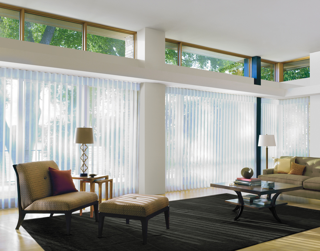 Evercurtain sheer vertical shades for a wide commercial window